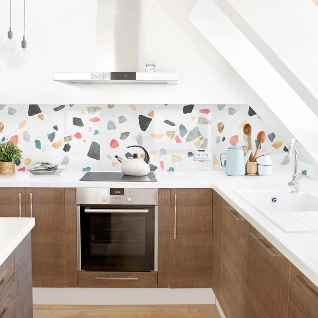 Kitchen splashback abstract White Terrazzo With Gold Stones II