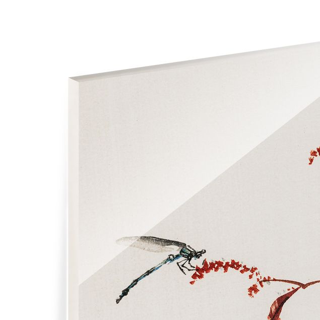 Splashback - Asian Vintage Drawing Red Branch With Dragonfly