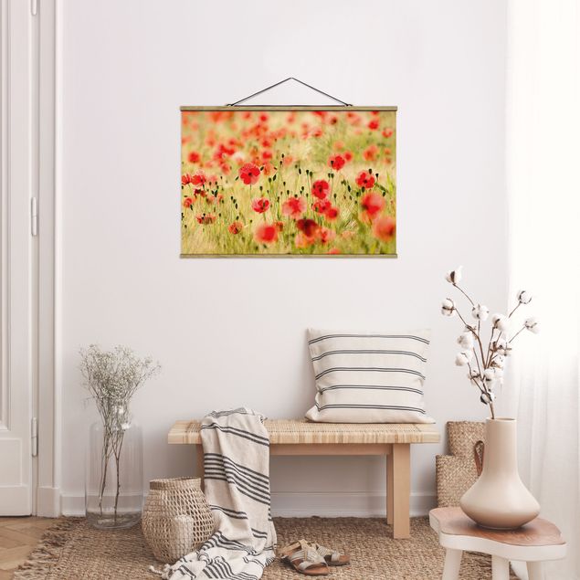 Fabric print with poster hangers - Summer Poppies
