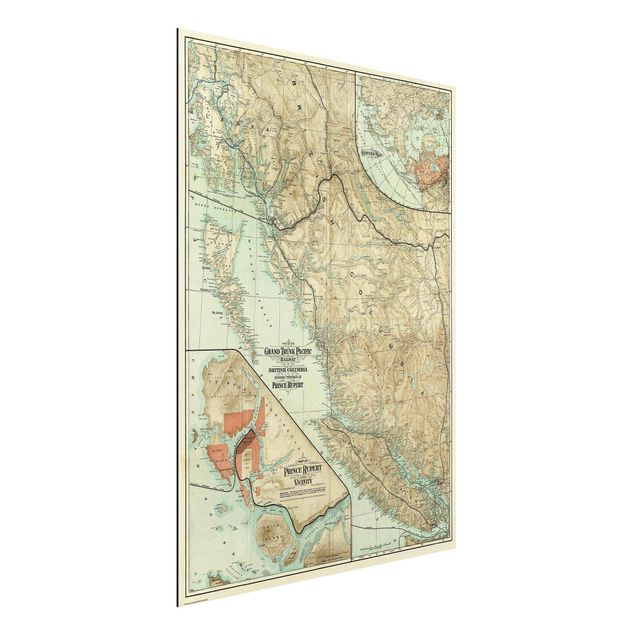 Aluminium dibond Vintage Map British Columbia