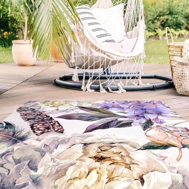 modern area rugs Delicate Watercolour Boho Flowers And Feathers Pattern