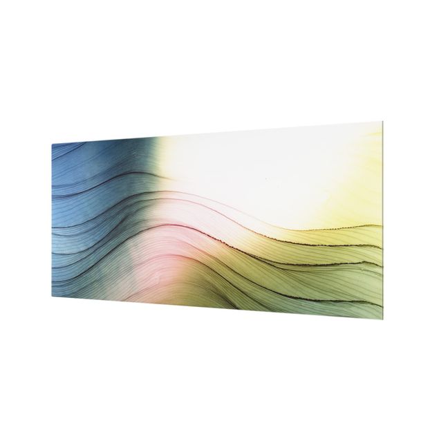 Splashback - Mottled Colours Pink Yellow With Turquoise - Landscape format 2:1