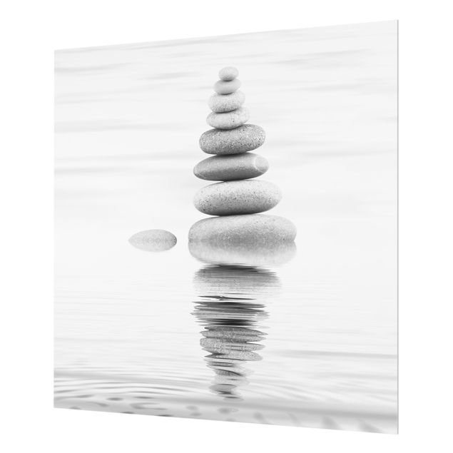 Glass Splashback - Stone Tower In The Water Black And White - Square 1:1