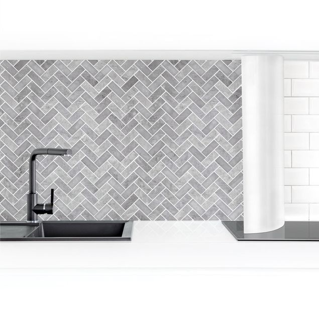 Kitchen wall cladding - Marble Fish Bone Tiles - Dark Grey