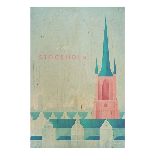 Print on wood - Travel Poster - Stockholm