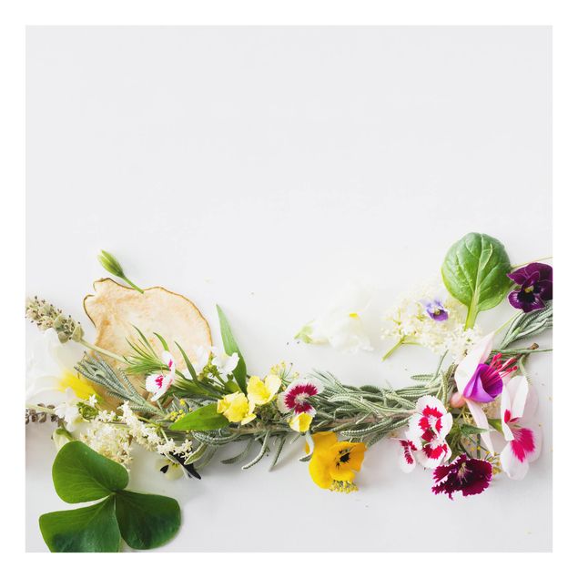 Glass Splashback - Fresh Herbs With Edible Flowers - Square 1:1