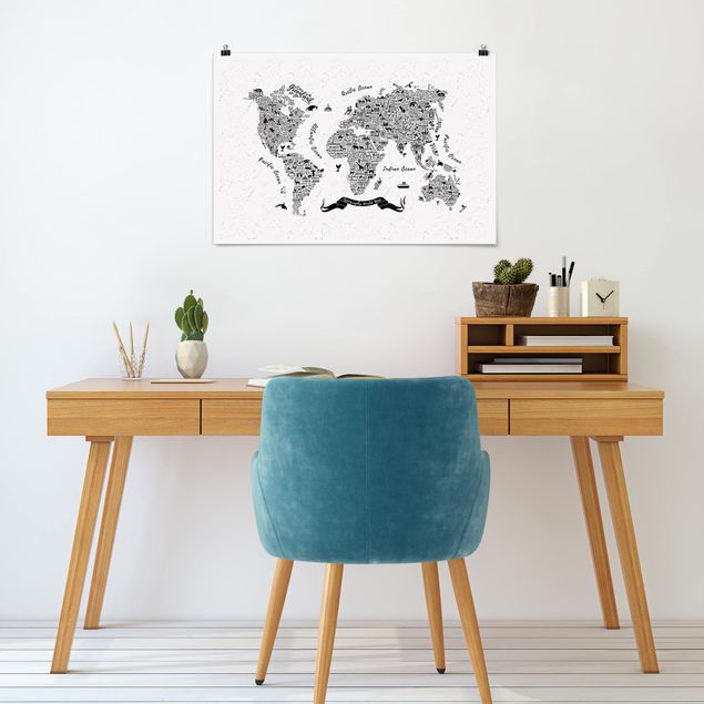 Poster - Typography World Map White