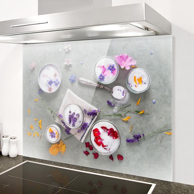 Glass splashback kitchen spices and herbs Edible Flowers With Lavender Sugar