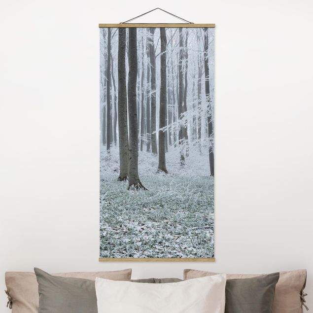 Fabric print with poster hangers - Beeches With Hoarfrost