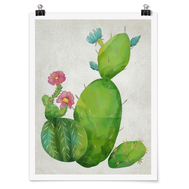 Poster flowers - Cactus Family In Pink And Turquoise