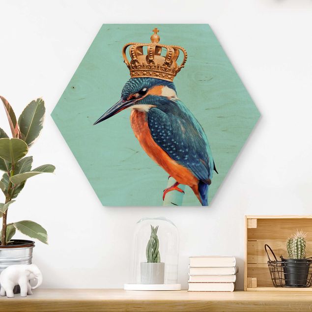 Wooden hexagon - Kingfisher With Crown
