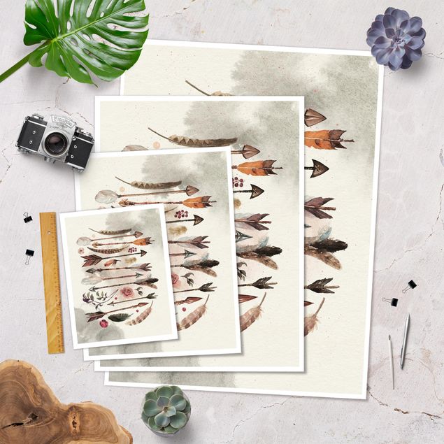 Poster feathers - Boho Arrows And Feathers - Watercolour