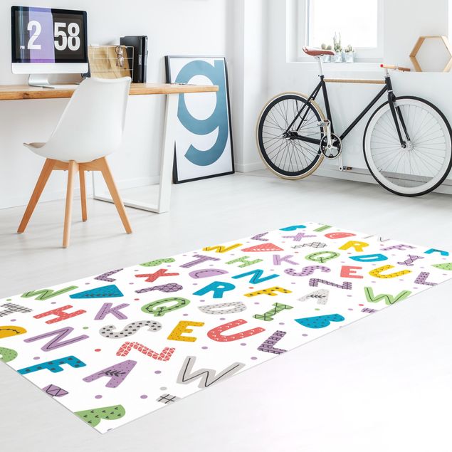 outdoor patio rugs Alphabet With Hearts And Dots In Colourful
