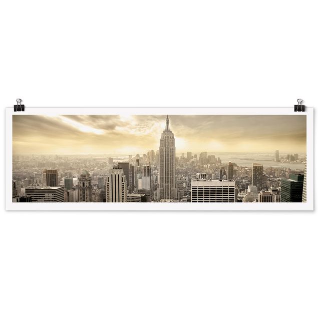Panoramic poster architecture & skyline - Manhattan Dawn