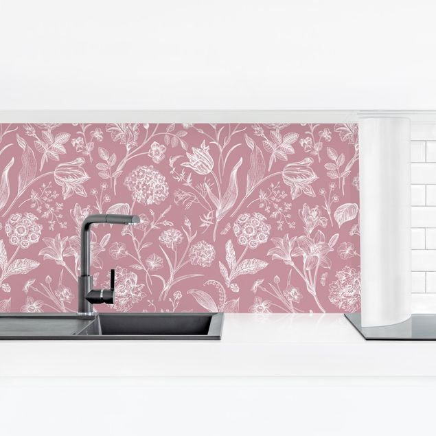 Kitchen wall cladding - Flower Dance On Antique Pink