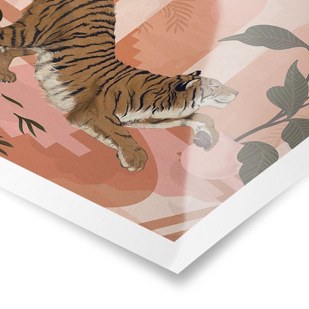 Poster - Illustration Tiger In Pastel Pink Painting