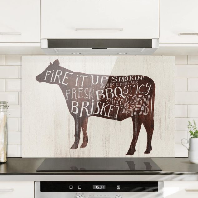Glass splashback kitchen animals Farm BBQ - Cow