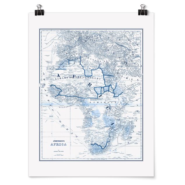 Poster city, country & world maps - Map In Blue Tones - Africa