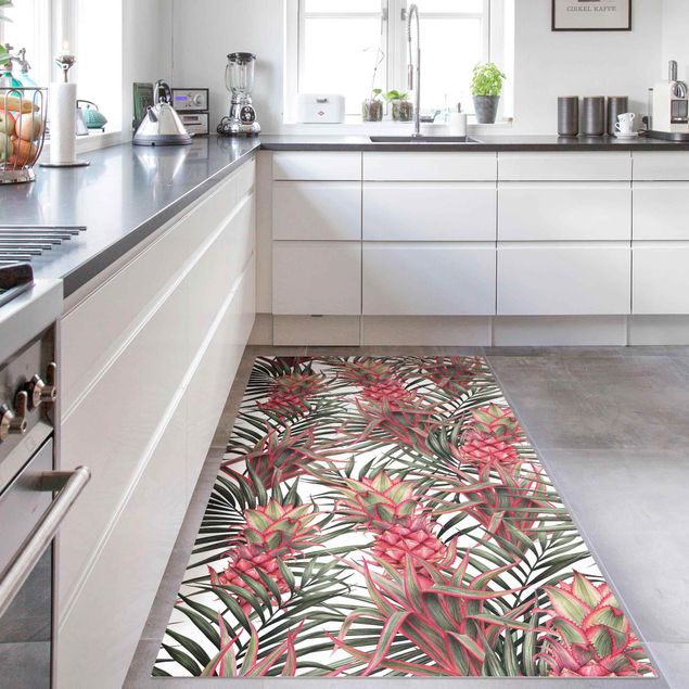 Outdoor rugs Red Pineapple With Palm Leaves Tropical
