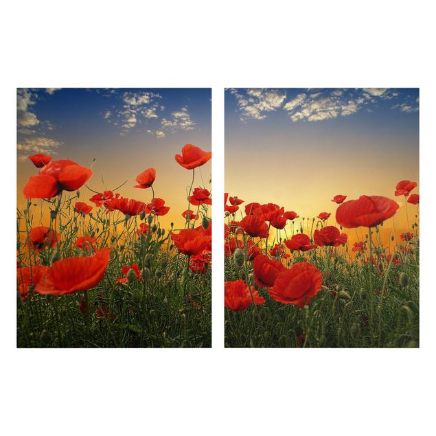 Print on canvas 2 parts - Poppy Field In Sunset