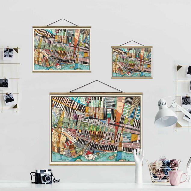 Fabric print with poster hangers - Modern Map Of Montreal