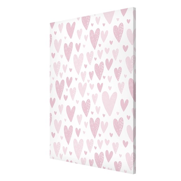Magnetic memo board - Small And Big Drawn Light Pink Hearts