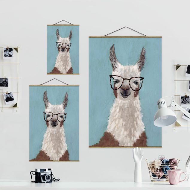 Fabric print with poster hangers - Lama With Glasses II