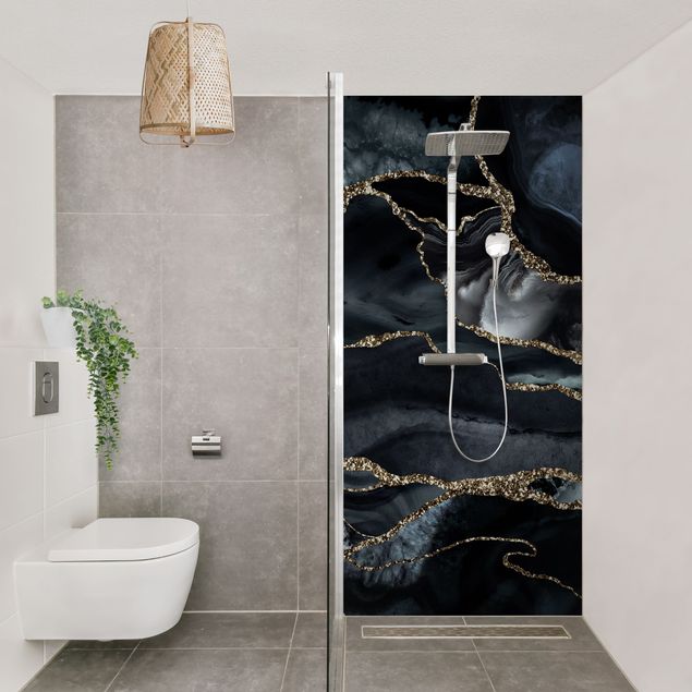 Shower wall cladding - Black With Glitter Gold