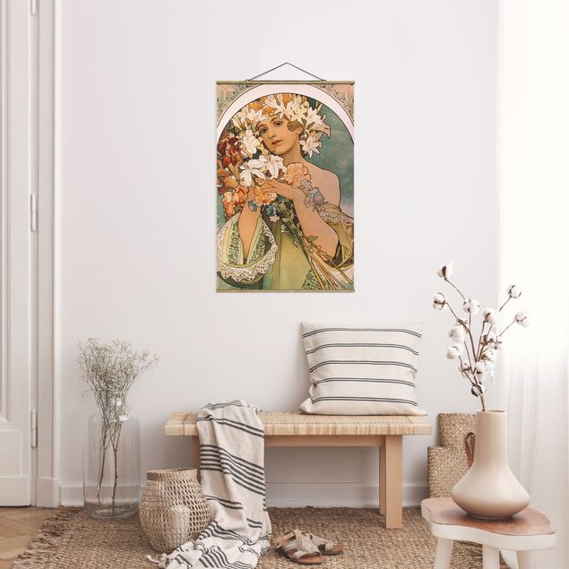 Fabric print with poster hangers - Alfons Mucha - Flower