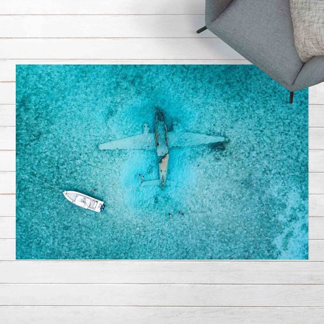outdoor balcony rug Top View Airplane Wreckage In The Ocean