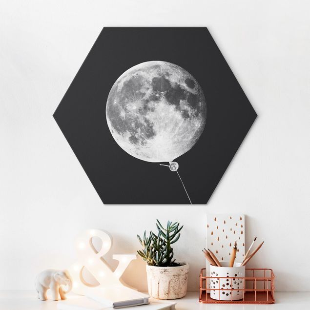 Alu-Dibond hexagon - Balloon With Moon