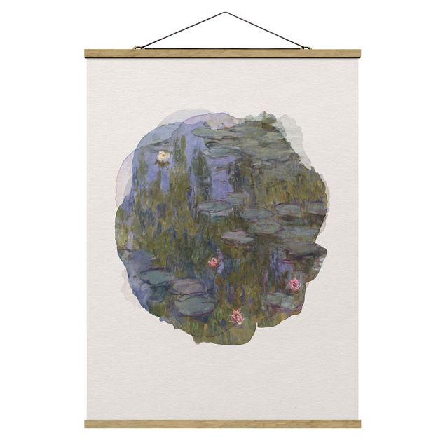 Fabric print with poster hangers - WaterColours - Claude Monet - Water Lilies (Nympheas)