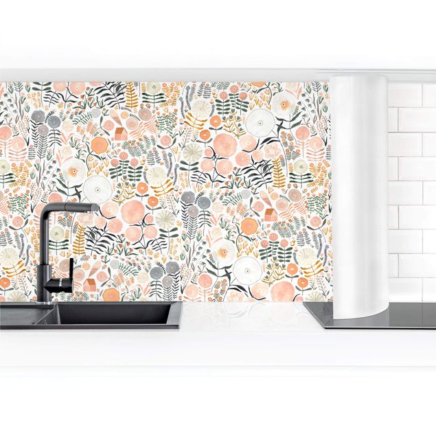 Kitchen wall cladding - Sea of Flowers In Apricot Pink