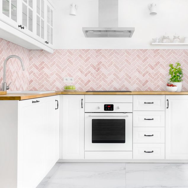 Kitchen splashback abstract Marble Fish Bone Tiles - Antique Pink