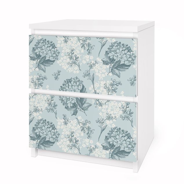Adhesive film for furniture IKEA - Malm chest of 2x drawers - Hydrangea Pattern In Blue