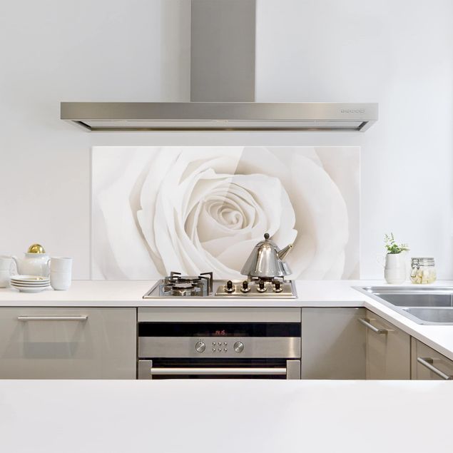 Glass splashback kitchen Pretty White Rose