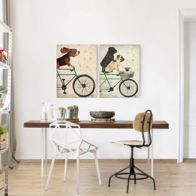 Print on canvas - Cycling - Basset And Pugs Set I