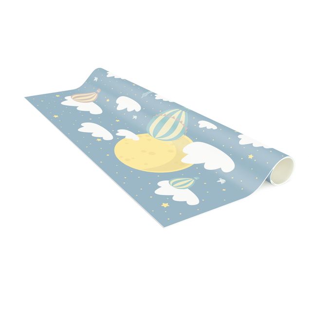 blue area rugs Paris With Stars And Hot Air Balloon