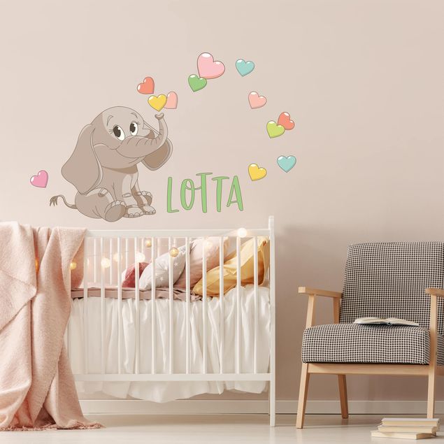 Wall decals quotes Rainbow Elephant With Colourful Hearts