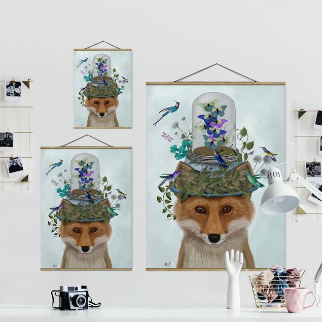 Fabric print with poster hangers - Fox With Butterfly Shut