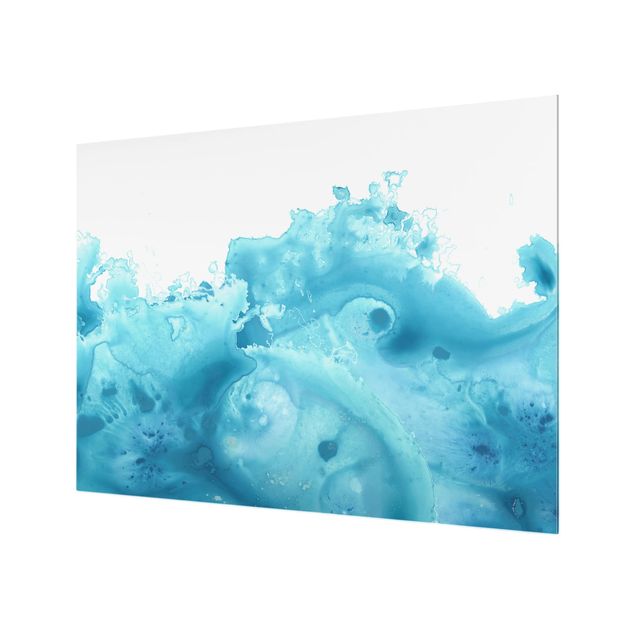 Glass Splashback - Wave Watercolor Turquoise I - Landscape 3:4