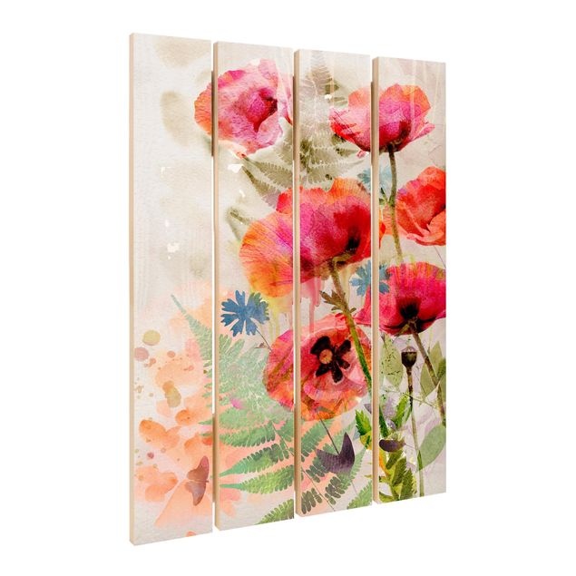 Print on wood - Watercolour Flowers Poppy