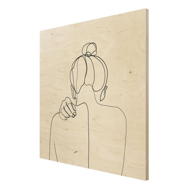 Print on wood - Line Art Woman Neck Black And White