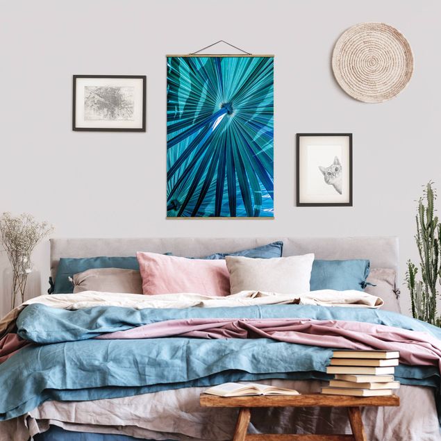 Fabric print with poster hangers - Tropical Plants Palm Leaf In Turquoise