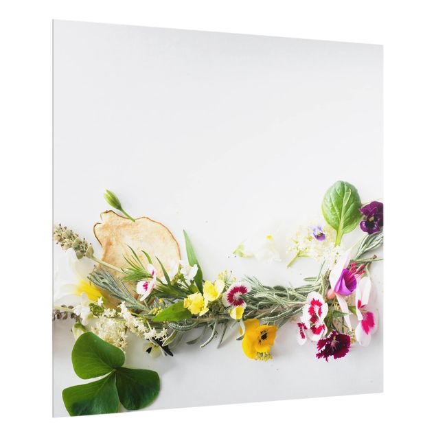 Glass splashbacks Fresh Herbs With Edible Flowers
