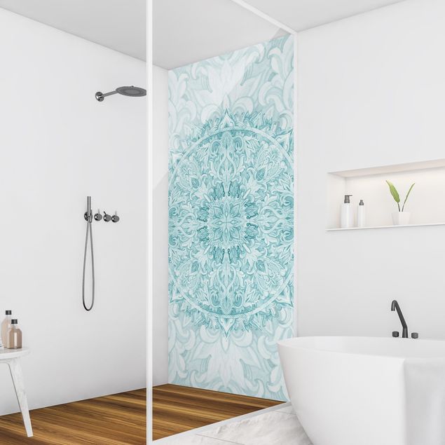 Shower wall cladding - Mandala Watercolour Ornament Turquoise