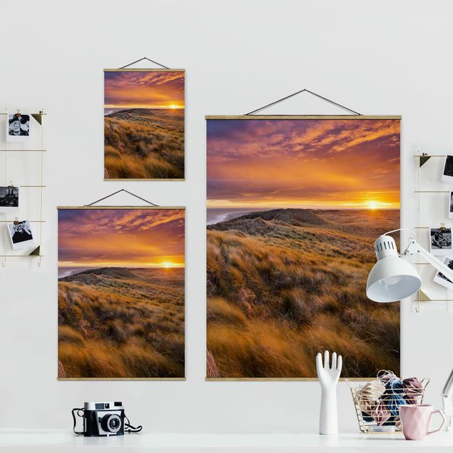 Fabric print with poster hangers - Sunrise On The Beach On Sylt