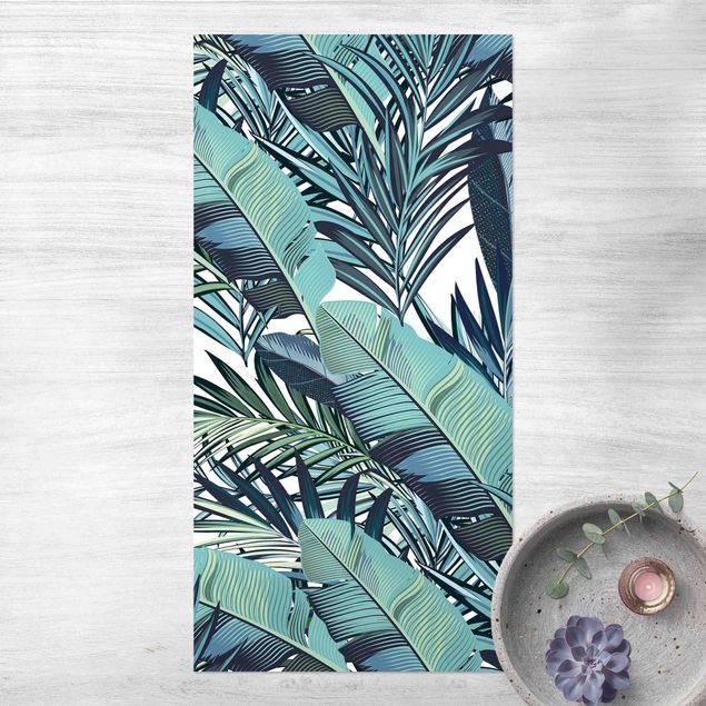 Balcony rugs Turquoise Leaves Jungle Pattern