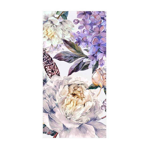 Flower Rugs Delicate Watercolour Boho Flowers And Feathers Pattern