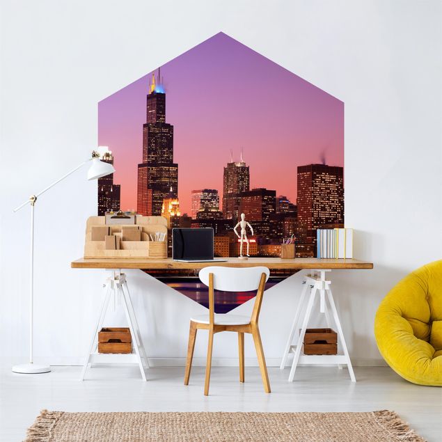 Self-adhesive hexagonal pattern wallpaper - Chicago Skyline